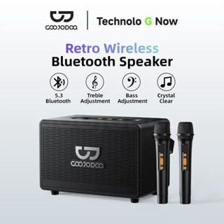 Loa Bluetooth cổ điển GOOJODOQ 60W 6000mAh với 3 chế độ phát lại, điều chỉnh âm trầm và âm bổng thông minh và hai micro không dây