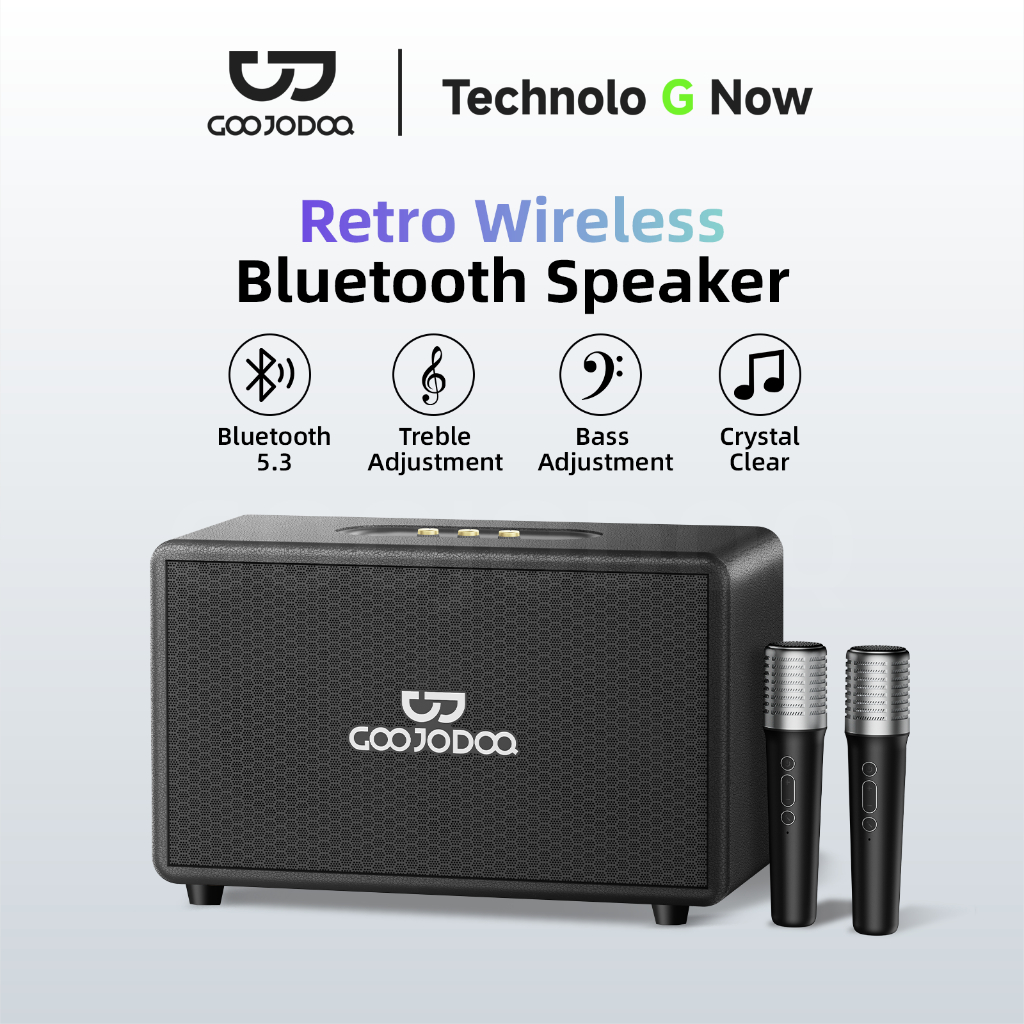 Loa Bluetooth phong cách retro GOOJODOQ: 3 chế độ phát nhạc, điều chỉnh âm trầm và âm bổng thông minh, hai micro không dây.