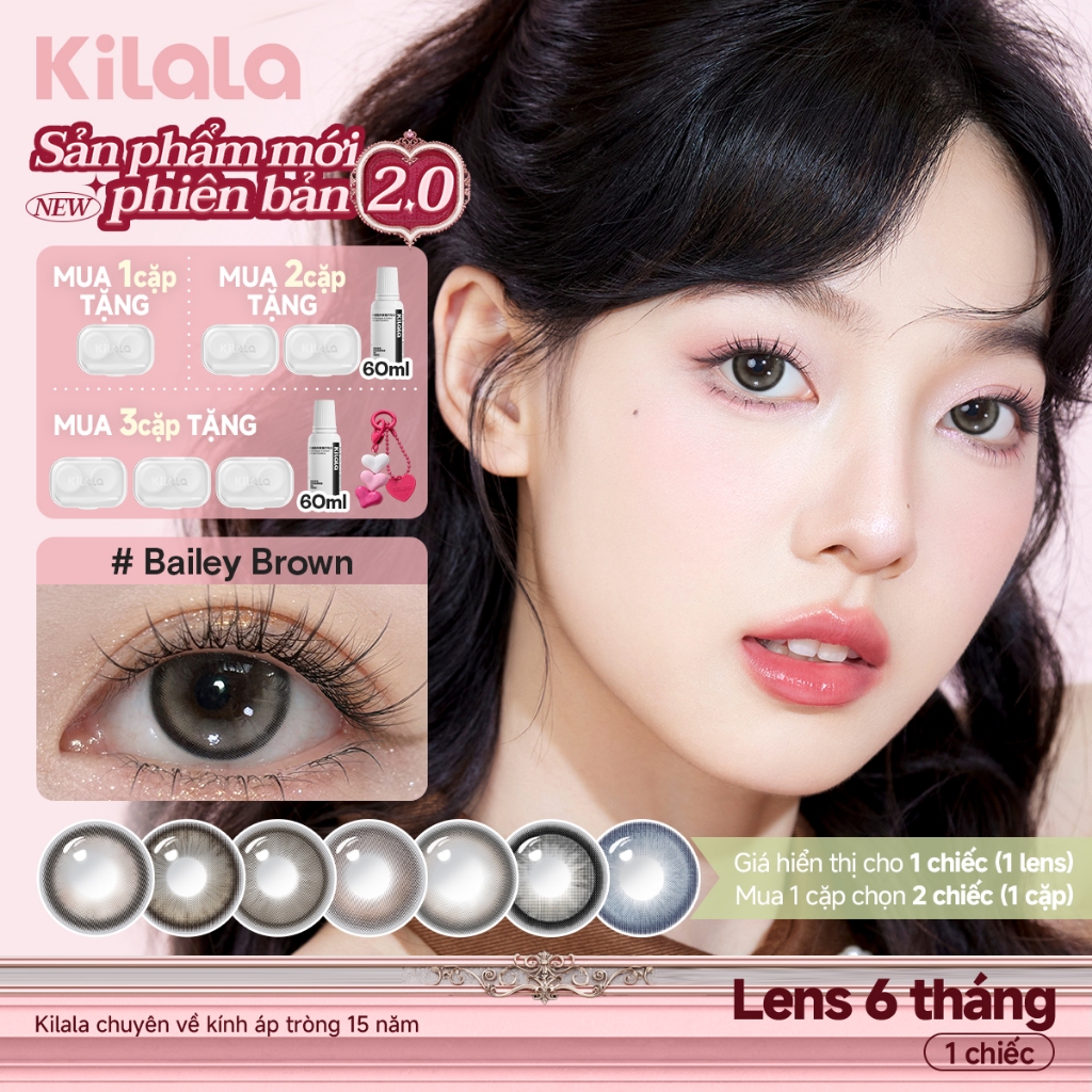 Kính áp tròng Kilala màu nâu Dolly Collection DIA  14.5mm lens cận 6 tháng có độ 0-7[Giá 1 chiếc len