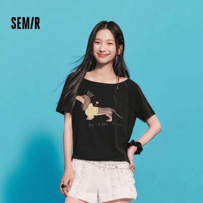 Semir Tay Ngắn Áo Nữ Mùa Hè Raglan Tay Áo Slash Cổ 2026 Mới Top