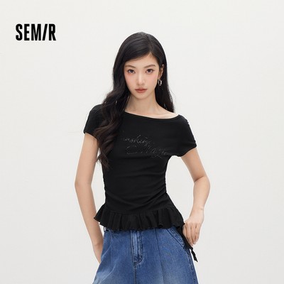 Semir Tay Ngắn Áo Nữ Mùa Hè Ngắn Chéo Cổ Ruffle 2026 Mới Top