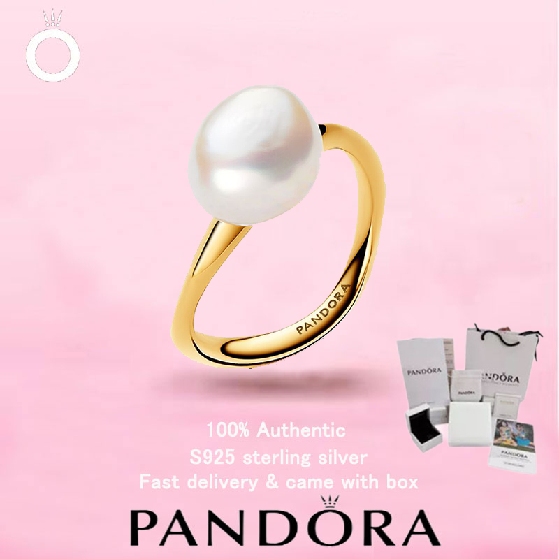 (133) Mới Trang Sức Mạ Vàng PANDORA Nhẫn Ngọc Trai Lựa Chọn Hàng Đầu Ngày Lễ Tình Nhân
