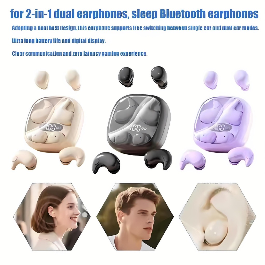 (Ốp miễn phí)NEWMSNR Thiết Kế 14mm Không Cấn Tai Mới Hai Trong Một Tai Nghe Kép Không Dây Ngủ Bluetooth 5.4 Tai Nghe Mini Siêu Nhỏ Độ Bền Dài Tai Nghe Siêu Cao Chất Lượng Âm Thanh Tai Nghe Độ Trễ Thấp | BigBuy360 - bigbuy360.vn