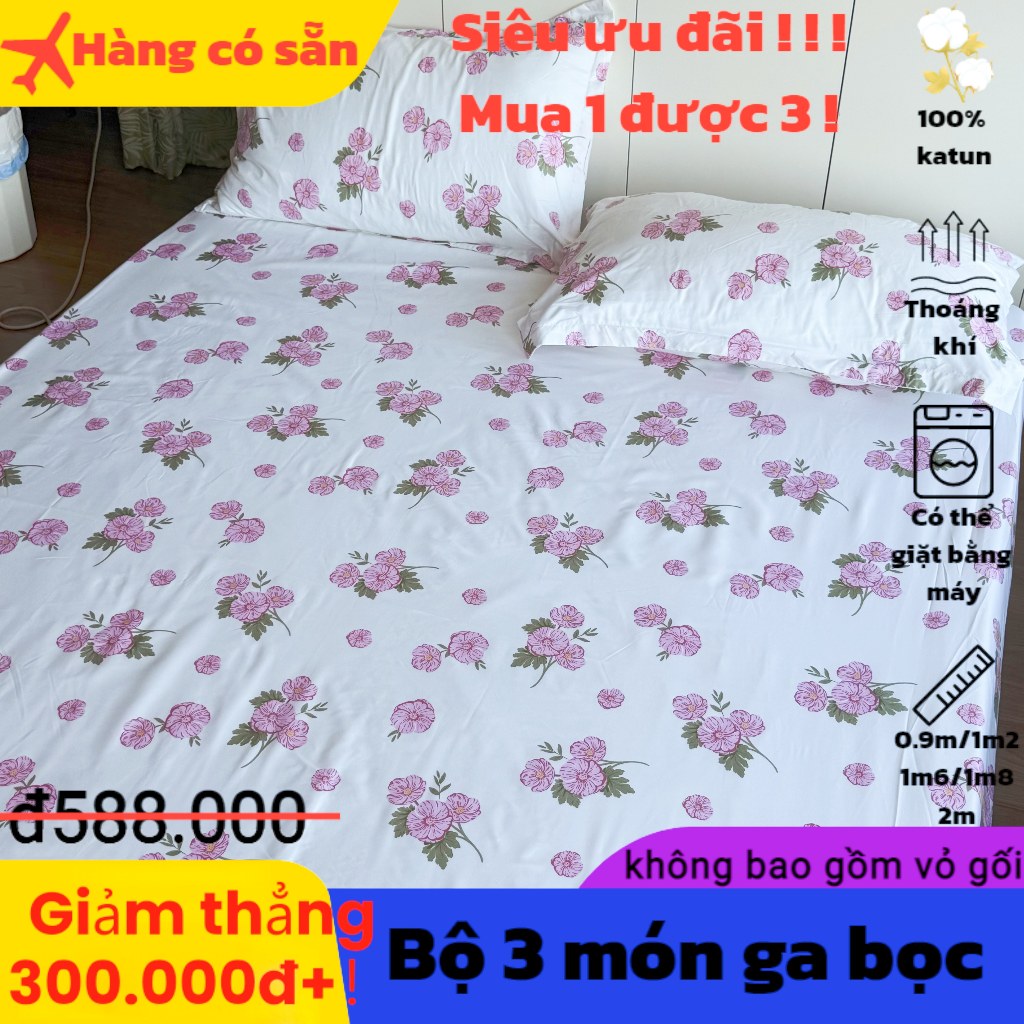 Bộ 3 món ga bọc (không bao gồm ruột chăn) - Sắc màu tươi sáng, thoáng khí. Ga bọc đảm bảo bao phủ ho