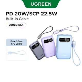 Ugreen Power Bank 20000mAh PD 22.5W 20W Sạc nhanh Powerbank Tích hợp sạc di động có thể gập lại Màn hình kỹ thuật số cho điện thoại