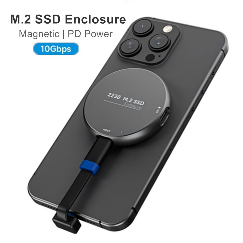 Vỏ SSD từ tính M.2 2230 NVMe cho iPhone 16 / 15 / 17 Pro ProRes Vỏ SSD ngoài bằng nhôm 10Gbps