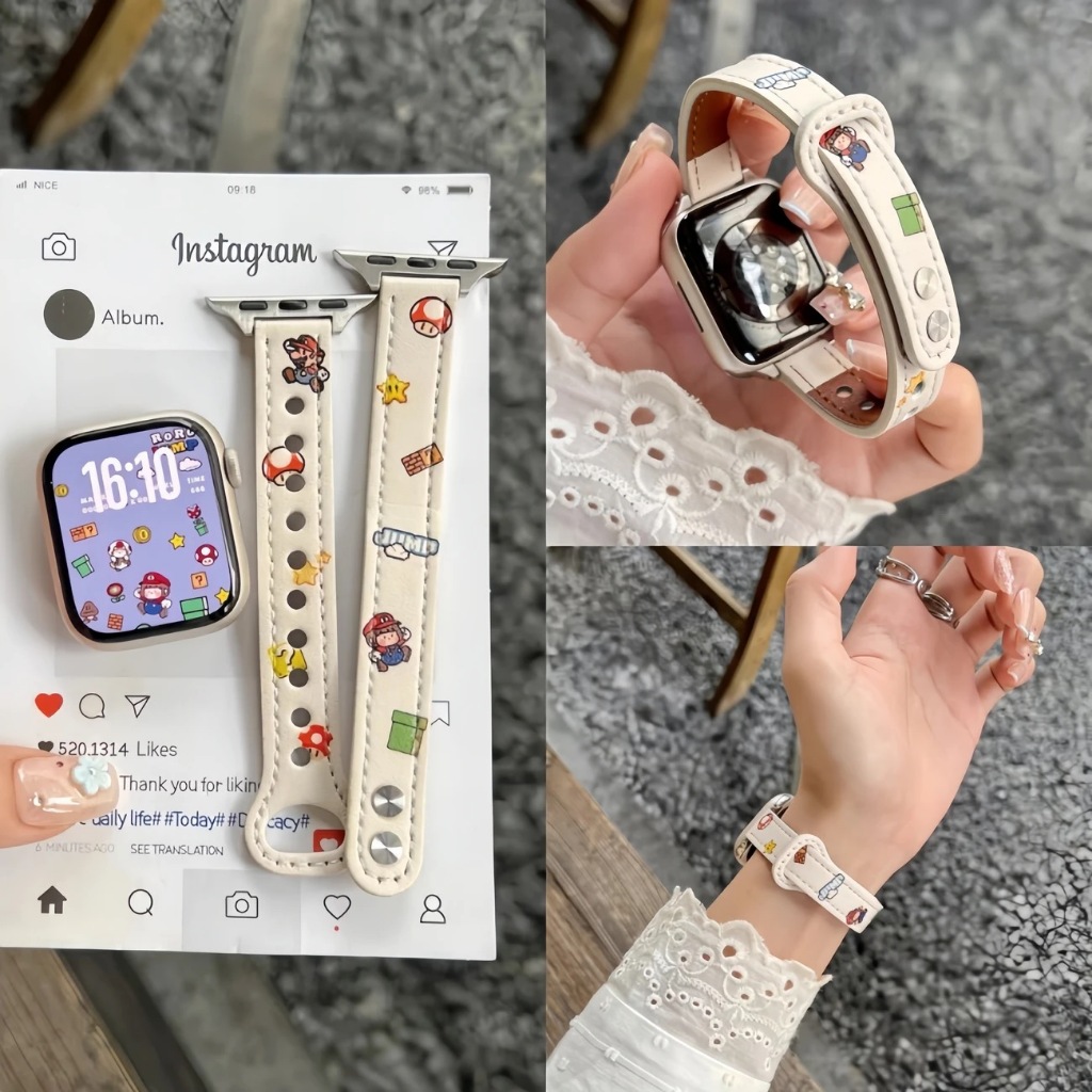 Anime Nhật Bản Mario Mario Mario Apple iwatch11 Dây đeo Apple S11 Watch Apple Watch 10 Khóa đôi In S
