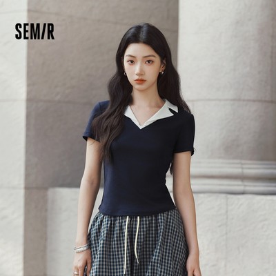 Áo sơ mi polo nữ Semir thoáng mát, màu sắc tương phản, trendy mùa hè 2026