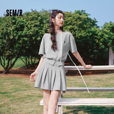 Bộ Semir Nữ Mùa Hè Ngắn Xếp Ly Váy Slash Vai 2026 Mới Hai Miếng