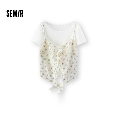 Semir Set Nữ Mùa Hè Ngắn Ren Áo Họa Tiết Hoa Phong Cách Vintage