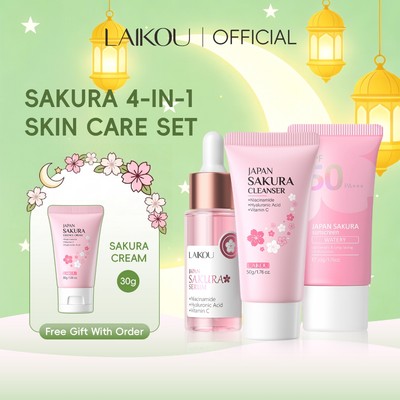 Bộ chăm sóc da làm sáng da LAIKOU Sakura – 4 chiếc (Sữa rửa mặt 50g + Kem chống nắng 50g + Serum 30ml + Kem 30g)