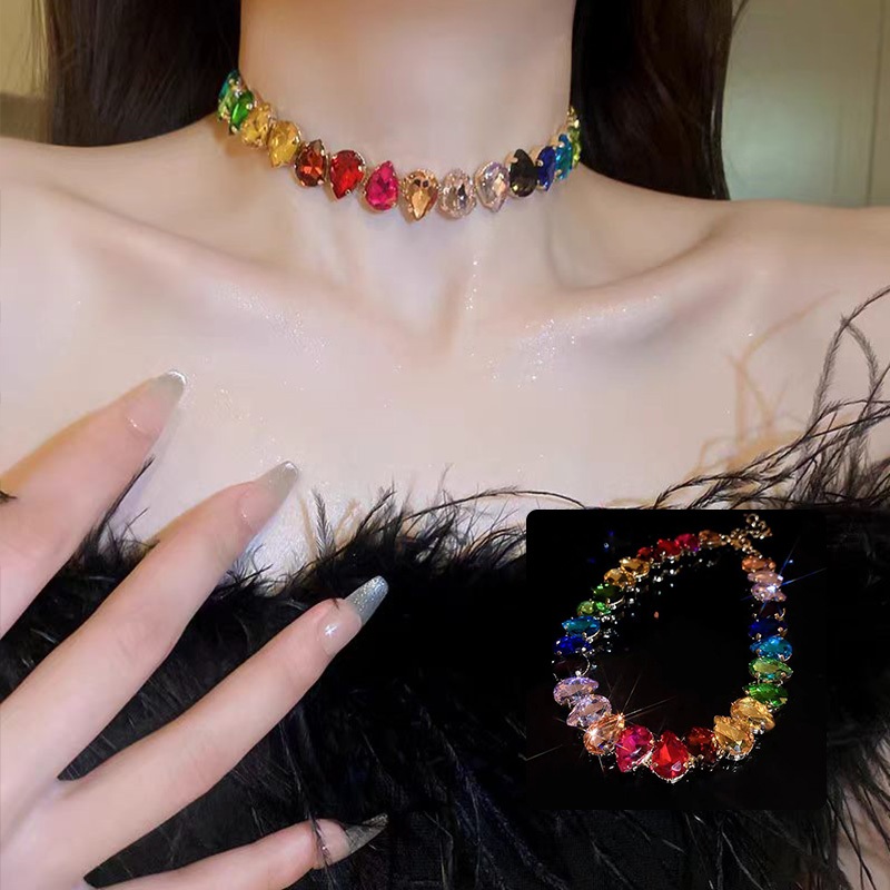 Vòng cổ giọt pha lê kim cương Hàn Quốc, nhiều màu sắc, nhẹ nhàng và sang trọng dành cho nữ