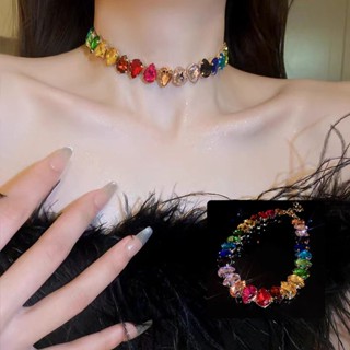 Vòng cổ giọt pha lê kim cương Hàn Quốc, nhiều màu sắc, nhẹ nhàng và sang trọng dành cho nữ