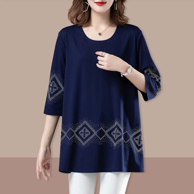 Áo sơ mi nữ cổ tròn tay ngắn size từ XL đến 6XL