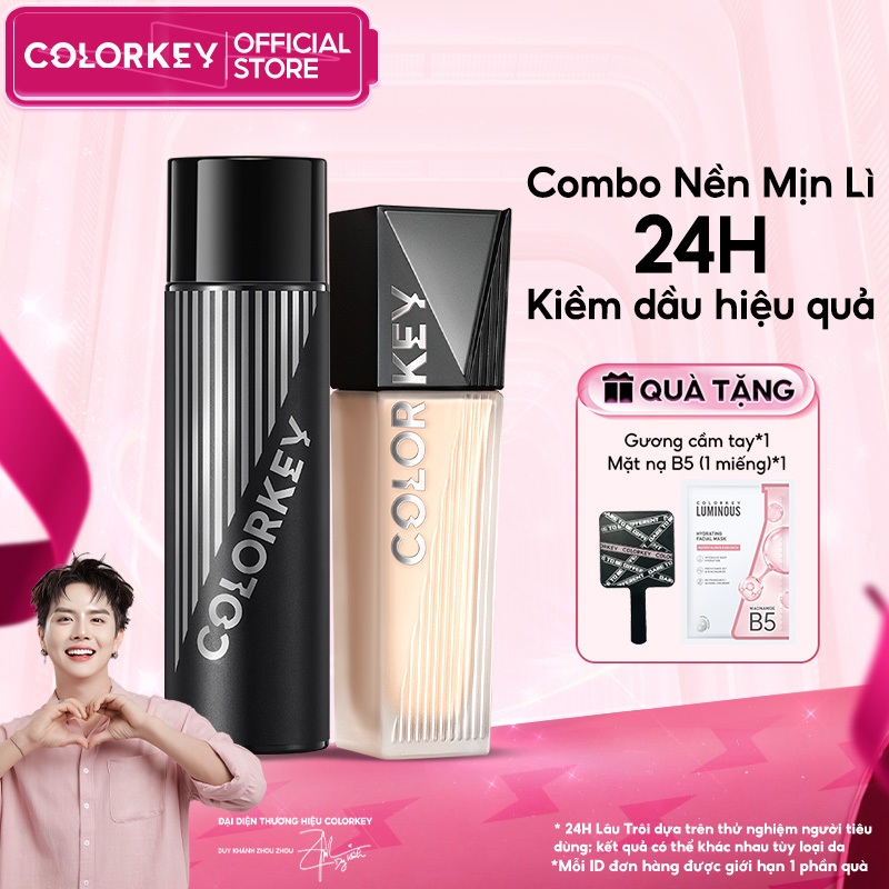 COLORKEY Combo 1 Kem Nền 30g + 1 Xịt Khóa Trang Điểm 100ml – Combo Makeup Mịn Lì, Lâu Trôi
