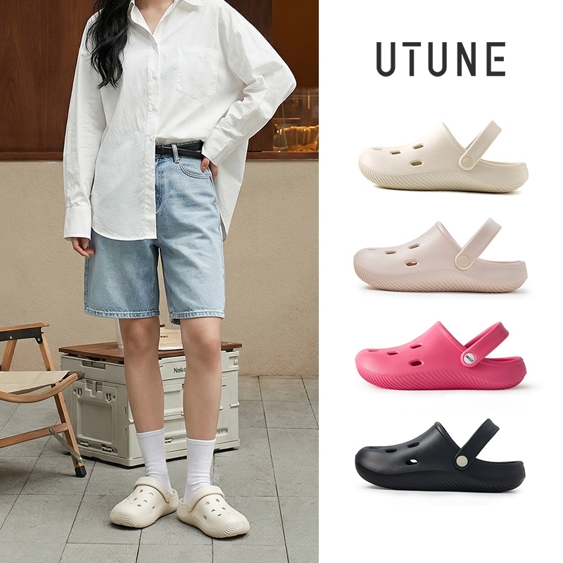 UTUNE  Nữ Nửa Dép Mềm Mại Hàng Ngày Đi Biển Crocs Ngoài Trời Dép Chống Trơn Trượt EVA 2025 Mới