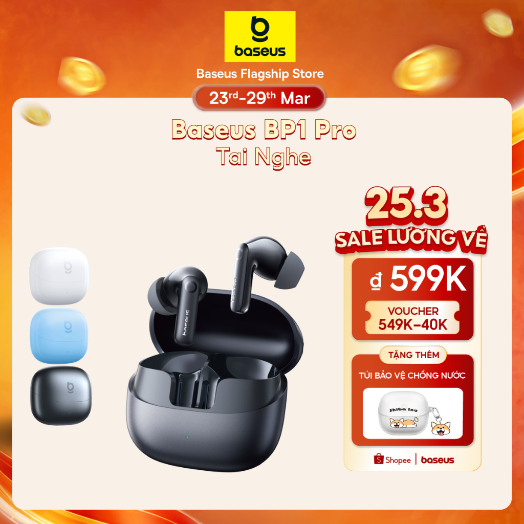 [1 tháng 7 LAUNCH MỚI] Tai nghe không dây Baseus BP1 Pro ANC -50dB Giảm tiếng ồn Hi-Res Bluetooth 6.0 IPX55 Chống nước 55Hr