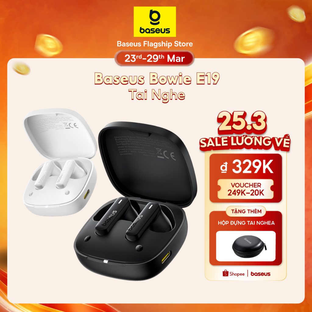 Baseus Tai nghe Bluetooth không dây Bowie E19 TWS chống nước IPX5 ENC