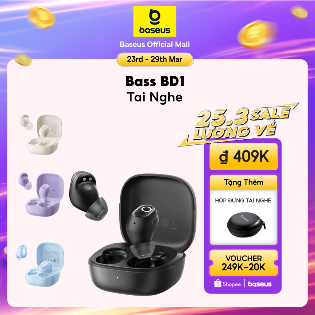 Tai nghe không dây Baseus Bass BD1 – Bluetooth 5.4, Âm Trầm Mạnh Mẽ, Thời Gian Nghe 8 Giờ
