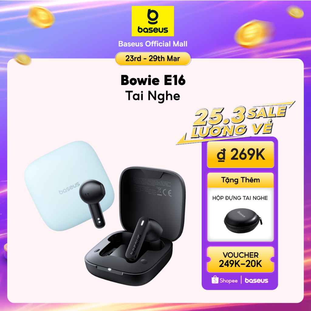 [Nhập mã CBBASEUS giảm 20K] BASEUS TWS E16 Tai Nghe Nhét Tai Không Dây Bluetooth 5.3  Chống Nước IPX