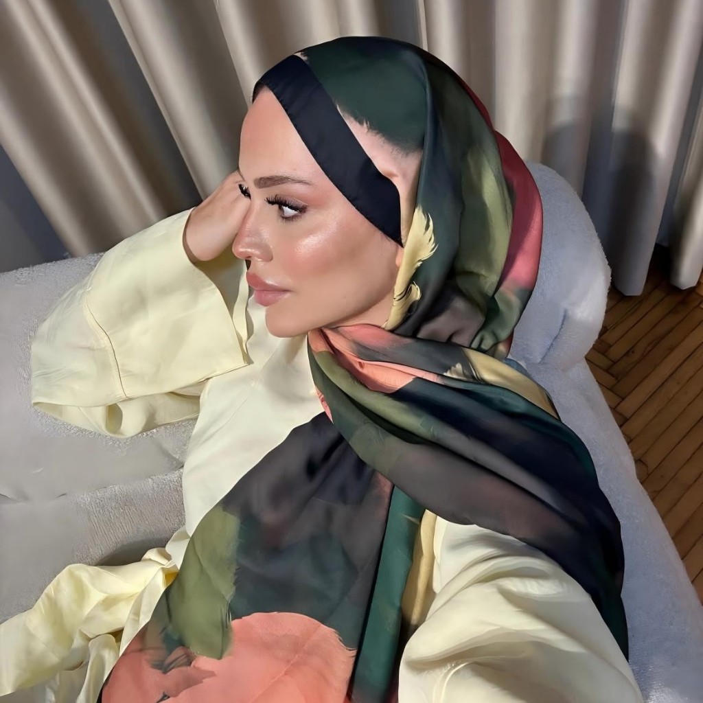 Jifang Khăn choàng pashmina satin lụa in hoa, phù hợp Hijab