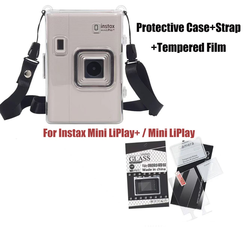 Ốp bảo vệ trong suốt Fujifilm Instax Mini LiPlay + / Mini LiPlay có dây đeo có kính cường lực bảo vệ