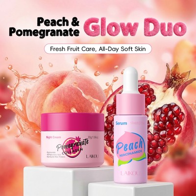 Bộ chăm sóc da trái cây LAIKOU - Tinh chất đào + Kem ngủ lựu + Mực dưa hấu – Bộ đôi dưỡng ẩm & làm sáng da