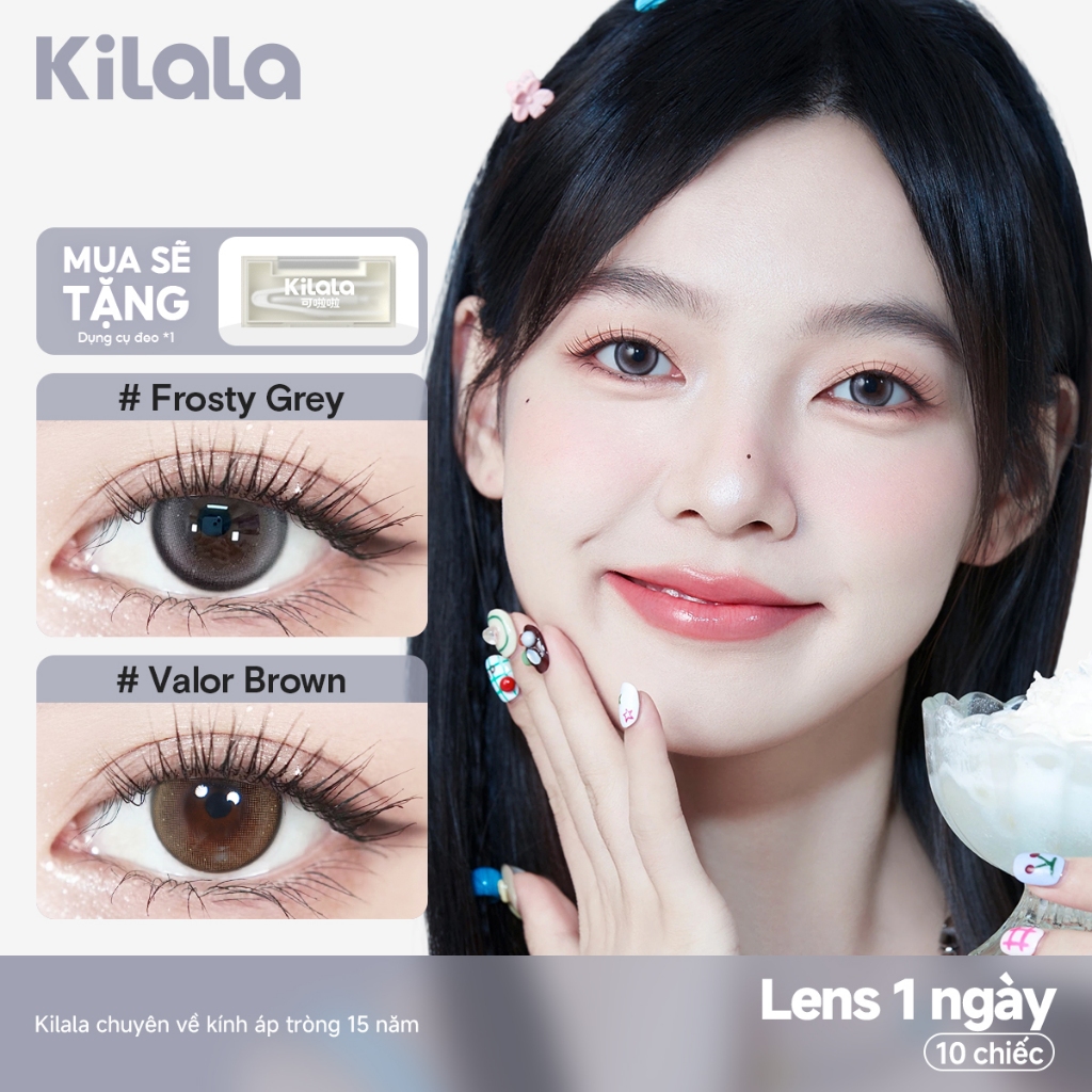 Kính áp tròng Kilala lens 1 ngày màu xám Frosty Grey  và màu xám  lens cận  có độ (0-7) 10 chiếc