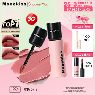 Son bùn Mooekiss Velvet lì mịn như nhung, hỗ trợ giảm thâm môi và làm sáng tông da vàng, màu V01 thời thượng 3g