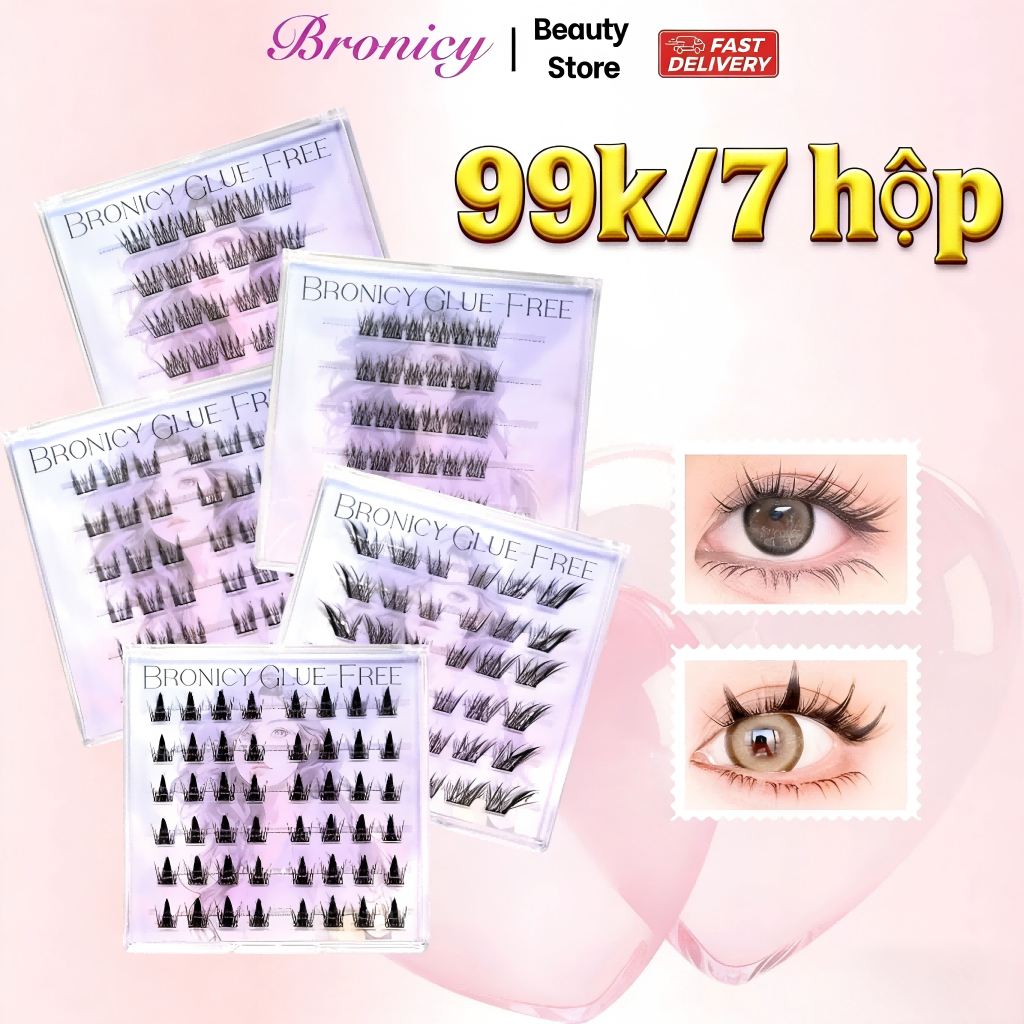 [ 99K/7 hộp] Không cần sử dụng keo Bronicy Lông mi dướiRễ trong suốt Thân mỏng trong suốt Phong