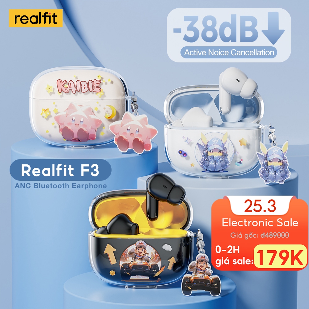 Tai nghe Bluetooth Realfit F3 ANC -38dB Tai nghe Tws khử tiếng ồn có Mic Supber Chất lượng âm thanh
