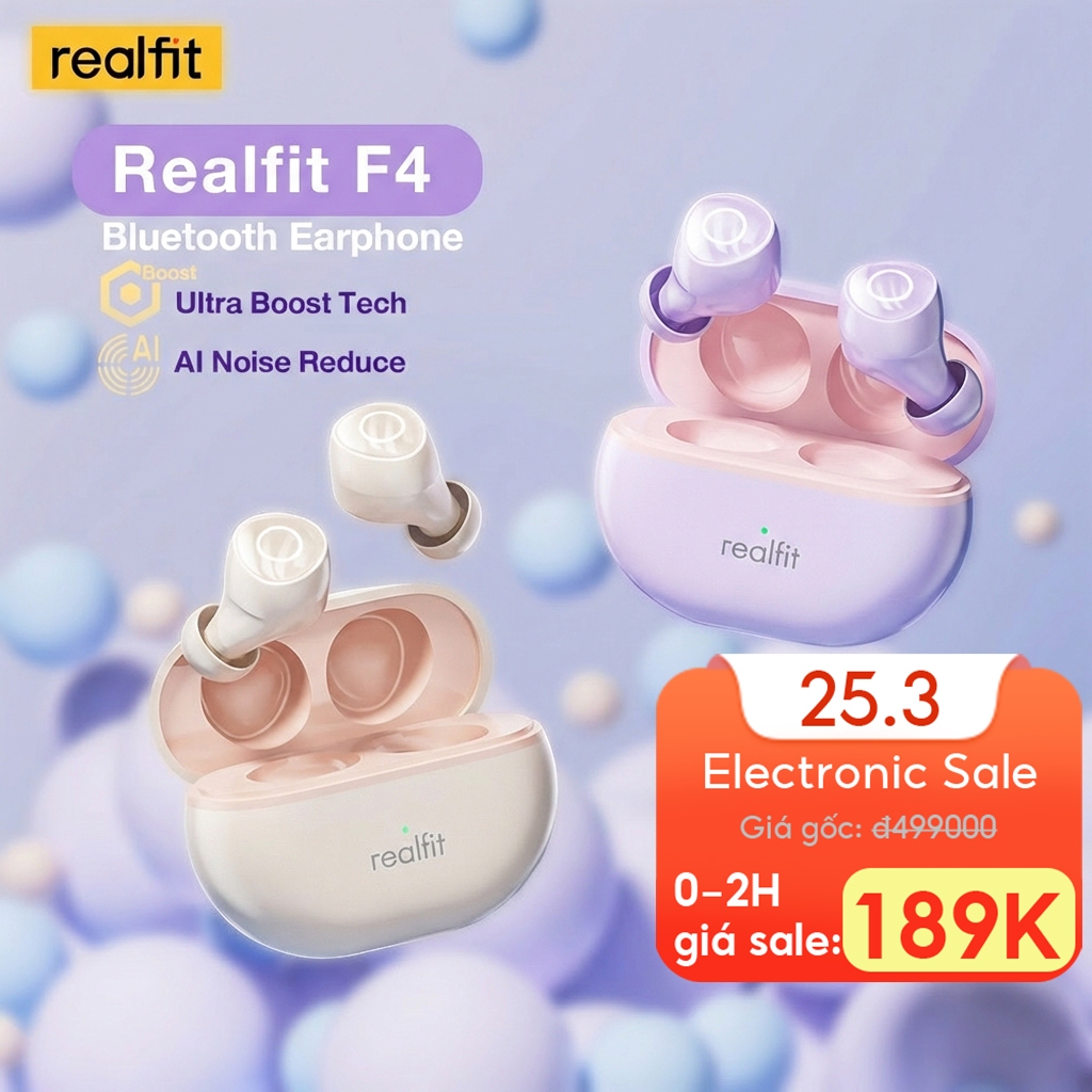 Tai Nghe Bluetooth Realfit F4 Tai Nghe Thể Thao Khử Tiếng Ồn -38db 360° Âm Thanh Không Gian Bass Tốt