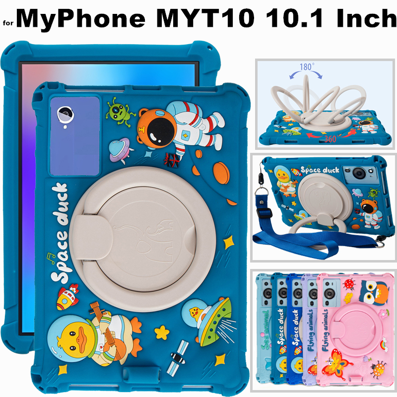 Dành Cho Máy Tính Bảng MyPhone MYT10 10.1 Inch Ốp Lưng Xoay 360 Độ Hoạt Hình Dễ Thương Chống Sốc Sil