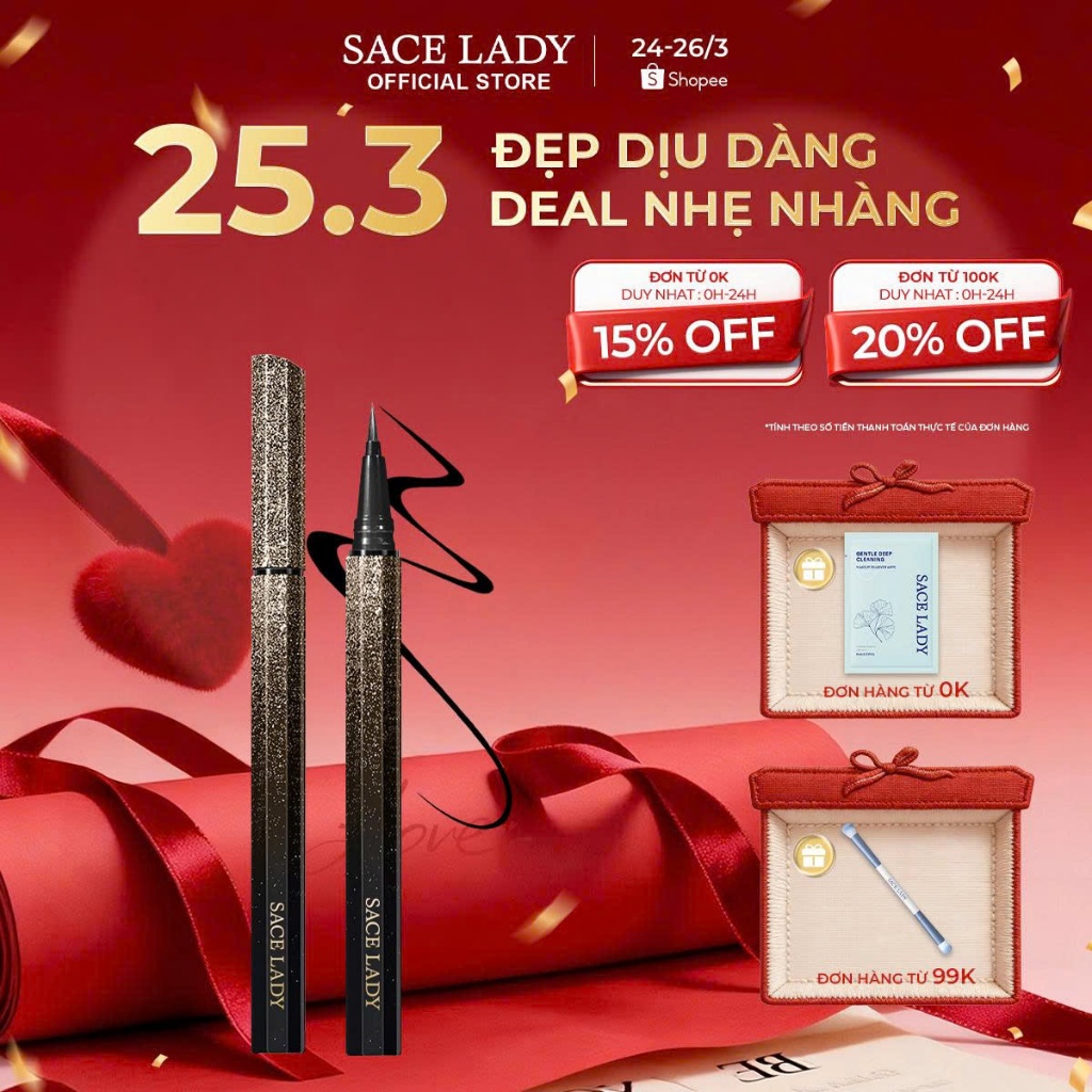 Bút Kẻ Mắt SACE LADY Dạng Lỏng Lâu Trôi Không Thấm Nước Nhanh khô Trang Diểm Mắt 0.7g
