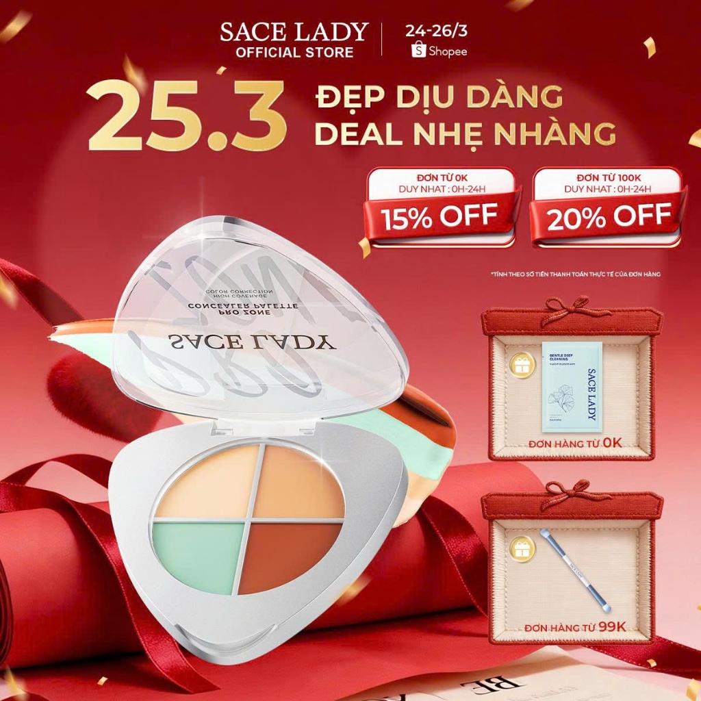 Bảng Kem Che Khuyết điểm SACE LADY Chống Thấm Nước Giúp Hiệu Chỉnh Màu Da 5.6g