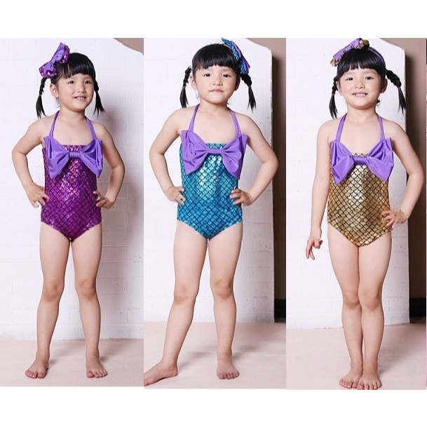 Bộ đuôi nàng tiên cá Bless U Kids Bikini Đồ bơi / Bộ ba mảnh đuôi sequin tỷ lệ cá trẻ em