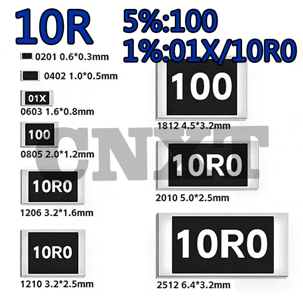 10 ~ 100 CÁI 10R 10Ω Chống Chip 5% / 1% In lụa: 100 / 10R0 / 01X 0603 0805 1206 2512