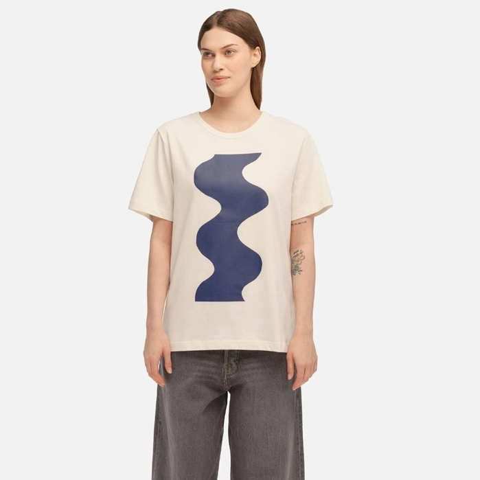 Mari * * kko xu hướng áo thun nam nữ cotton in họa tiết S-bend cá tính áo tay ngắn