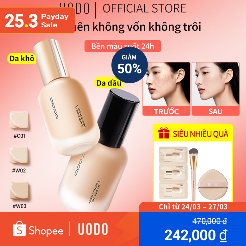 [QUÀ TẶNG MIỄN PHÍ] UODO Foundation kem nền Kiểm soát dầu lâu trôi không thấm nước 24h 30g