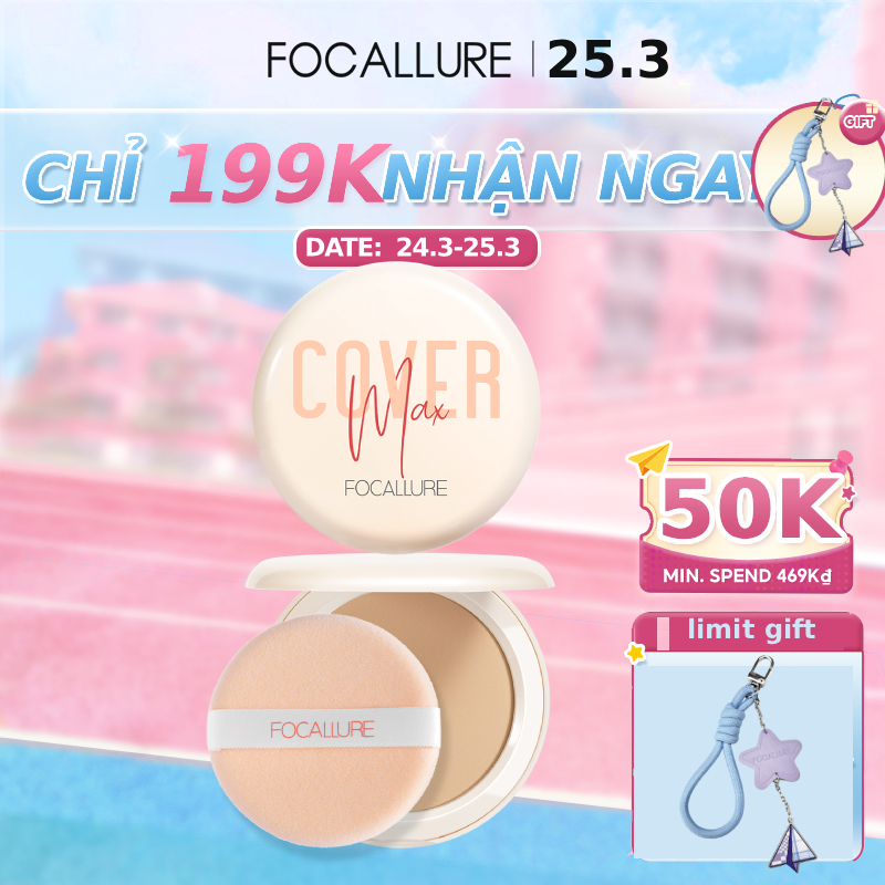 Phấn nền dạng nén chất lì FOCALLURE bổ sung vitamin C kiềm dầu cho da mặt 9g