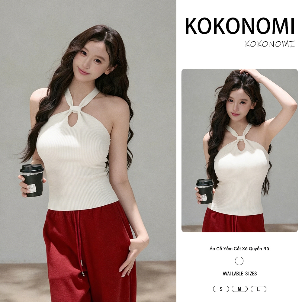 Áo Crop Top dệt kim dây thắt nút KOKONOMI