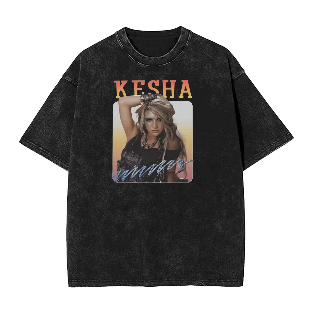Ca sĩ Kesha Album Áo thun Cotton giặt Hip Hop thời trang nam và nữ