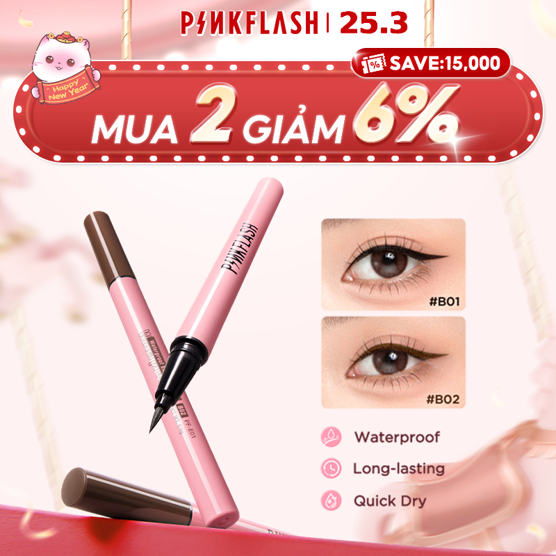 Bút kẻ mắt Pinkflash dạng lỏng nhanh khô màu đen màu nâu chất lì chống nước lâu trôi 30g