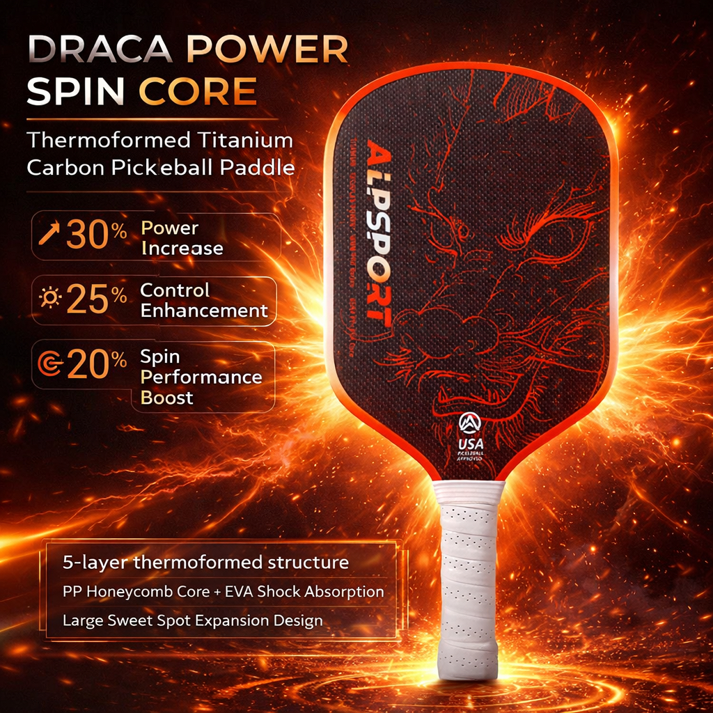 ALPSPORT SL Dragon Pickleball Paddle 16mm Gen4 Core Hợp kim titan giữ nhiệt T800 Sợi Carbon tăng qua