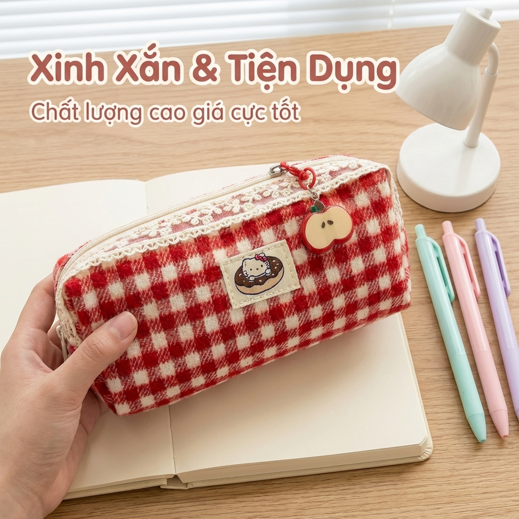 [Aria] hellokitty Túi Bút Chì Kẻ Sọc Đỏ Mới Đơn Giản Giá Trị Cao ins Bé Gái Học Sinh Hộp Văn Phòng Phẩm Dung Tích Lớn Quà Tặng Bắt Đầu Lưu Trữ Trường Học