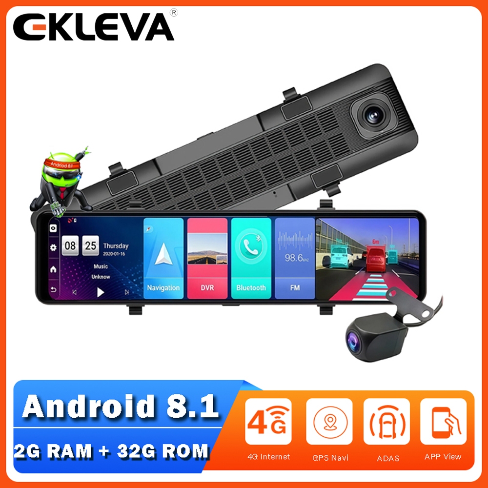 Ekleva 12 Inch Full Màn Hình Gương Chiếu Hậu Dash Cam Android 8.1 4G DVR Ô Tô Dash Camera ADAS WIFI 