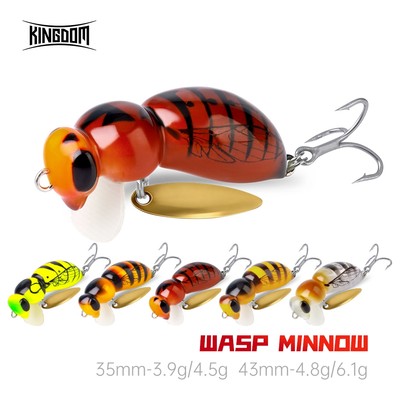 Mồi câu cá Bionic Kingdom Wasp Minnow: nổi và chậm chìm, kích cỡ 35mm - 3.9g và 43mm - 4.8g hoặc 6.1g, chất liệu ABS, trang bị một móc đơn.