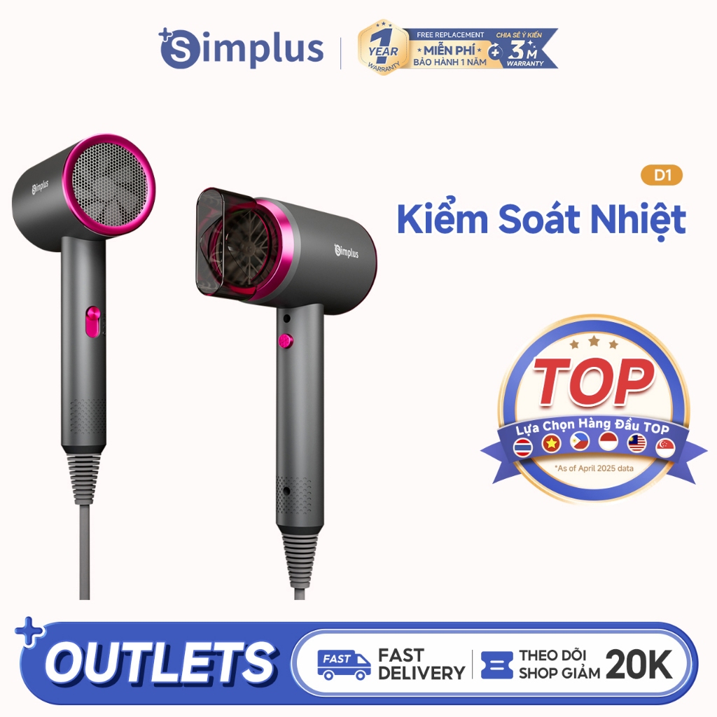 Simplus Máy Sấy Tóc Đa Năng CFJH001FZ  Công Suất 1250W, 3 Chế Độ Gió - Bảo Hành 1 Năm 1 Đổi 1