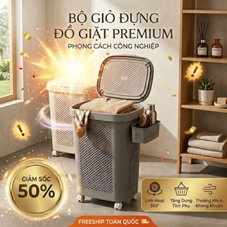 Giỏ đựng đồ giặt có bánh xe, giỏ đựng đồ giặt bằng nhựa đa năng, giỏ giặt dung tích lớn, 60L kèm bánh xe