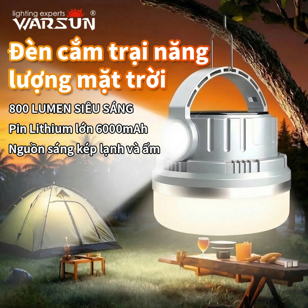 Đèn cắm trại Warsun ES06 Type-C - Năng lượng mặt trời, Chống nước, Dùng cho Lều Ngoài Trời